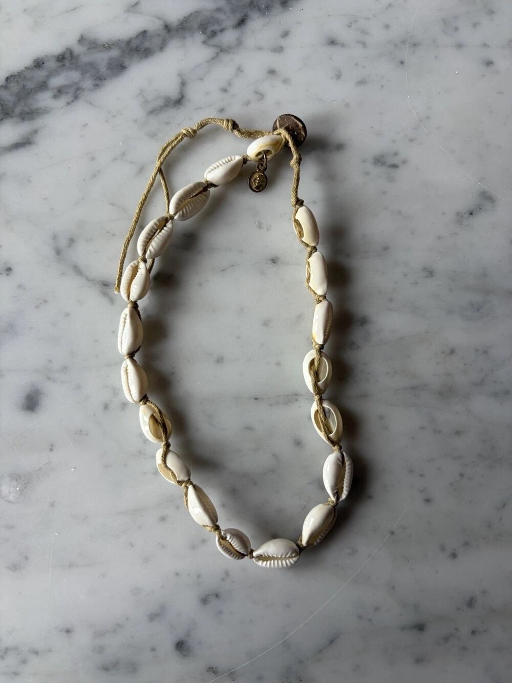 Shell Beaded Choker Necklace Adjustable Cord Button Closure Beach Theme